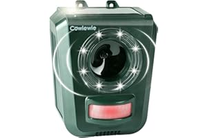 Cowiewie Répulsif pour Chats, Répulsif de Jardin Étanche à Ultrasons avec Flash LED et Ultrasons, Rechargeable par USB et à l'Énergie Solaire, pour Renards, Chiens et Pigeons