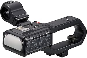 Panasonic VW-HU1E-K Camcorder Handgriff (Zwei XLR Anschlüsse, LED Videoleuchte, einfache Handhabung), Schwarz