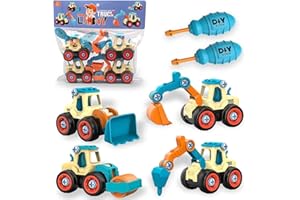 aovowog Bagger Spielzeug ab 3 4 5 Jahren für Jungen,4 in 1 BAU Jungen Sandkasten Sandspielzeug Engineering Set,Zerlegen DIY Baufahrzeuge Lernspielzeug für Kinder