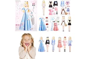 JINJUMEI Magnetische Papierpuppen, Anziehpuppen-Spielset, Magnetisches Papierpuppen-Set,Magnetpapierpuppe und Kostüme, Magnetische Prinzessinnen-Anziehpuppe Aus Papier für Mädchen