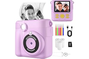 YKSLEMON Appareil Photo Instantané Enfants, 1080P HD Appareils Photo Numériques Instantanés, 2.4'' Écran Appareil Photo Enfants avec Papier d'impression & Carte 32GB, Cadeau pour Filles Garçons 3-12 Ans