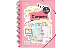Starplast Cartella Buste Spirale Flessibile - 80 buste trasparenti, A4, chiusura elastica, copertina in polipropilene, copertina personalizzabile, per uso scolastico e ufficio - colore Rosa Pastello