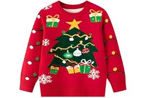 RAOPUZI Jersey Navidad Niño Niña de Punto, Jersey Bebe, Suéter Invierno Niñas Manga Larga con Arbol de Navidad, Pullover Cálido y Suave, Regalo Christmas Sweater