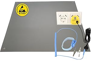 Minadax 120 x 60cm Antistatik ESD Computer Matte Tischmatte „Premiumqualität“ inkl. Manschette + 2,4m Verlängerung + ESD Erdungs-Stecker
