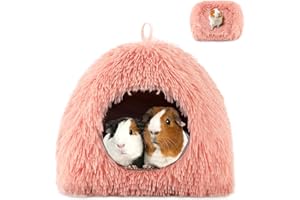 Sbayool Warm Guinea Pig Bed, Cosy Plush Guinea Pig Hideout with Movable Pad, Guinea Pig Hideaway for Hedgehogs Chinchillas and Other Small Animals 28×28×22CM, Pink