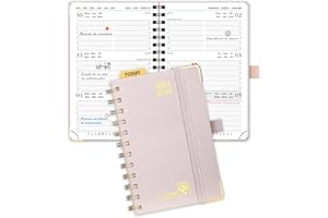 POPRUN Agenda 2024 2025 Pequeña 16 x 10,5cm, Tapa Dura Agenda Semana Vista A6, 17 Meses de Ago.2024 - Dic.2025, Regla de Plástico, 80 GSM Papel Certificado FSC®, Rosa Claro