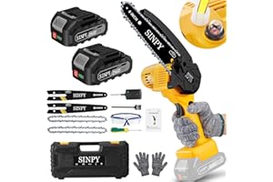 SINPY Mini Tronçonneuse à Batterie - 6000mAh Tronçonneuse à Batterie, Mini Tronconneuse de 6 Pouces avec Verrouillage de Sécurité Chaîne en Acier au Manganèse Super et Lubrificateur Automatique