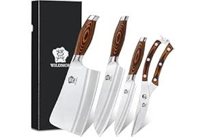 WILDMOK Juego de Cuchillos de Cocina de 4 Piezas Juego de Cuchillos Asiáticos Acero Alemán - X50CrMoV15 para Cortar y Rebanar Multifuncionales