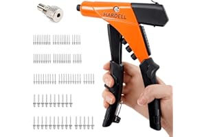 HARDELL Nietenzange Set, Nietzange, Blindnietzange, Popnietenzange, Profi Nietpistole inkl 100-teiliges Blindnieten und 4 Auswechselbaren Mundstücken, Manuelles Nietzange für Metall, Holz, Kunststoff