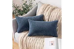 MIULEE Funda Cojines para Sofá Funda de Almohada de Corduroy Súper Suave Cojin de Pana a Rayas Decoración Moderna para Sofá Silla Cama Sala de Estar Dormitorio 30x50 cm 2 Piezas Azul Oscuro