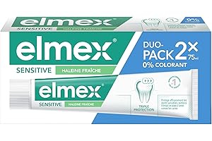 ELMEX - Pâte Dentifrice Elmex Sensitive Haleine Fraîche 0 % Colorants - Dents Sensibles, Gencives Douloureuses, Protection de l'Email - 2 x 75 ml