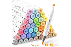 Ohuhu 48 rotuladores artísticos de colores con doble punta Rotuladores para niños, artistas, estudiantes de dibujo, ideales para dibujar, colorear, caligrafía, subrayar o hacer ilustraciones