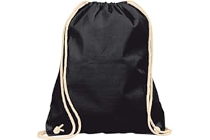 Sacs de Gym en Coton Naturel, Sac de Sport Sac à Dos en Tissu Sac en Toile Sac en Toile de Jute certifié Oeko-Tex (Noir, 38x42cm)