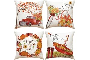 ANYINGKAI 4 Pezzi Federa per Cuscino Autunno,Federe Cuscini Divano 45x45 Autunno,Federe per Cuscini Divano Autunnali,Bonhause Federe per Cuscini per Cuscino Divano Letto casa Decorazione (B, 45x45)