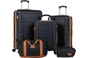COSTWAY Resväskeset, 5-delat set med hårt skal, resväska med 1 reseta och 1 kosmetikväska, resväska med teleskophandtag och kombinationslås, handbagage, resväska med hårt skal och hjul