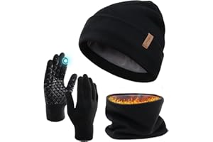 FURTALK Unisex Winter Beanie Mütze Schal und Handschuhe im 3er-Set Herren Damen Wintermütze Winterschal Touchscreen Handschuhe mit weiches Fleecefutter
