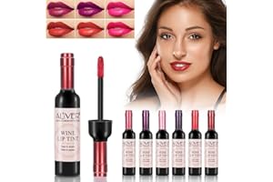 PEPHUCA Wine Lip Tint,6 tintes de labios de vino, juego de pintalabios líquido mate, juego de brillo de labios resistente al agua de larga duración para niñas y mujeres