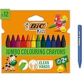 طلاء الباستيل المثلث المقاوم لليدين من BIC Plastidecor، صندوق مكون من 12 قطعة، لا يرسم اليدين، مثالي للأطفال فوق 30 شهرًا