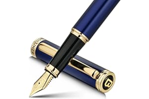 BEILUNER Stylo Plume Bleu (Pointe Moyenne) Finition Or 24K, Convertisseur Inclus, Élégant et Fiable, Idéal Cadeau