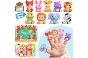 Oriate Safari Tiere Fingerpuppen für Kinder, Story Time Baby Tiere Puppen mit Spielbühne für Rollenspiele, Mold Free fingerpuppen Baby Badespielzeug mit Aufbewahrungsbeutel, 10-TLG 12m+