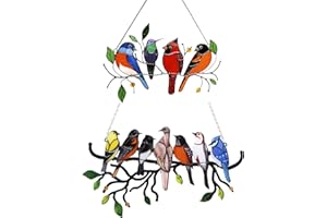 CHmiss Fensterdekorationen Buntglas 2 Stück Vögel Buntglas Deko Vogel Wandschmuck Metall Vögel gebeizt Acryl Fensterbehang für den Innenhof Kreative Fenster Türen Dekor