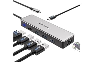 WAVLINK USB C Hub, adapter USB C 6 w 1 do MacBooka Pro/Air/Thunderbolt 3/Urządzenia typu C, z HDMI 4K@30Hz, 3 USB 3.0, Gigabit Ethernet, 100W Power Delivery dla Windows i Mac