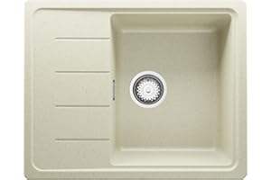 Fregadero Cocina 62 x 50 cm, Fregadero Granito Un Seno + Sifón Clásico, Fregadero Empotrado con Escurridor Copenhague 620-45 de Primagran, Beige