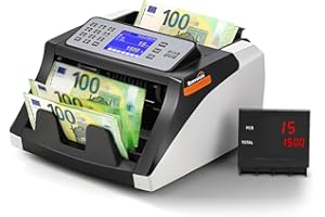 Bonvoisin Conta Banconote, Macchina Conta Soldi che Conta il Valore delle Banconote Ordinate, Rilevazione Contraffazioni UV/MG/IR, Contatore di Denaro, 1000 Pezzi/Min (Importi misti non conteggiabili)