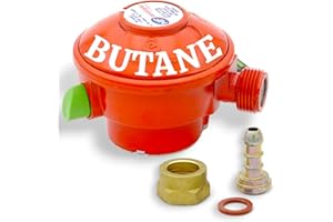 GÉNÉRIQUE Détendeur Quick-On Butane 28 mbar – rouge ou bleu - tétine inclus - Compatible Bouteilles Antargaz, Elfi, Twiny et Malice – Raccord Rapide pour Plancha, Cuisinière, Four à Pizza, Chauffage Mobile