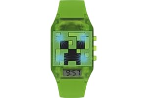 Minecraft Unisex barn digital analog kvartsklocka med gummirem MIN4014, gRÖN, armband
