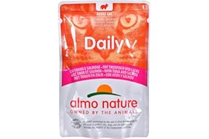 Almo Nature Daily avec Thon et Saumon. Nourriture humide pour chat adulte. Alimentation complète en sachets fraîcheur – 30 x 70g