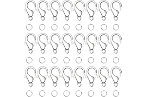 AKONE Lot de 100 fermoirs mousquetons en acier inoxydable - 7 mm - Anneaux ouverts - Lot de 100 mini mousquetons - Bijoux homards - Crochets - Chaînes - Boucles d'oreilles - Bracelets - Fabrication de