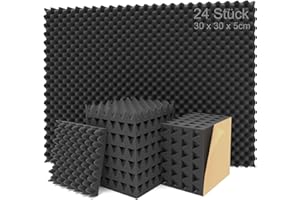 AKSBTEC 24 Stück Akustikschaumstoff Selbstklebend, 5CM Schalldämmung Wand, Hochdichte 25㎏/㎥ Schallabsorber, Noppenschaumstoff Eierkiste Schallschutzmatte für Tonstudio, Büro, Arbeitszimmer, Heim 30x30x5CM