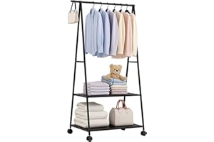 cecaro group – Stand Appendiabiti in Metallo con Ruote e Ripiani – Guardaroba 160x55x42 cm (Nero o Bianco) (Nero)