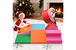 Helangel Bloques de construcción de Espuma XXL para niños, Bloques de Espuma para Escalar con Funda de Cuero, Juego Suave para Escalar para niños pequeños de 1 a 3 años (Arcoíris-7)