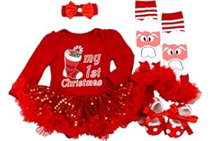 BabyPreg Bébés filles Ma première robe de Noël Père Noël Costume Party 4PCS