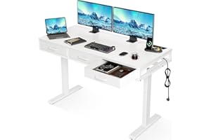 OffiGo biurko z regulacją wysokości, 140 cm Biurko z elektryczną wysokości z 3 szufladami, biurko elektryczne z regulacją wysokości do domowego biura, białe