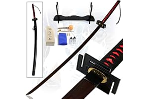 Swords and more Bleach - Ichigo Kurosaki Schwert - handgeschmiedet&gefaltet, Set, Bankai Cutting Moon Kurosaki Ichigo, roter Damaszenerstahl mit Scheide, Samurai Schwerter echt mit Schwertpflegeset