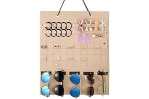MengH-SHOP Organizador de Joyas Colgantes Bolsa Organizadora de Gafas de Sol de Fieltro Plegable Bolsa para Colgar en la Pared para Joyas, Pendientes, Anillos, Pulseras, Collares (40 x 50cm)