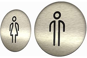 DOJA Barcelona | Adesivi Simbolo Bagno | Donna + Uomo | Colore: Grigio | Diametro 100 mm | Targhetta con Adesivo per Porta WC | Ampio Uso: Ristoranti, Pub, Negozi, Ufficio, Casa, Accessori Bagno