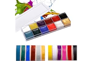 SOMGKINE Set di tavolozze per il trucco, Body Painting, Trucco per Corpo e 12 Colori + 2 Pennelli, Truccabimbi Kit, Pittura Corpo Bambini Professionale, Coloranti Naturale e Sicuro, Halloween
