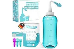 Tampen Douche nasale avec 120x Sel de rinçage nasal (300g) et 1 cuillère à mesurer · Lavage nez pour Adultes et Enfants premium