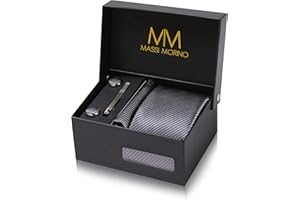 Massi Morino Corbatas de hombre y pañuelos con gemelos, clip de corbata set I Accesorio traje de hombre modernas para boda