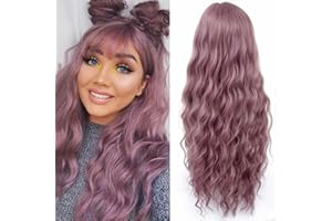 YEESHEDO Damen Perücke Lang Lockige Lila Perücken für Frauen mit Pony, Natürlich Lange Locken Purple Wig, Anime Cosplay Halloween Wigs 28 Zoll (Lila)