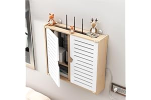 Yi Chen 2 Strati Scatola di immagazzinaggio del router di Wifi Scaffale per router in legno con porta, Montato a parete TV set-top box di stoccaggio della parete scatola-Piccolo