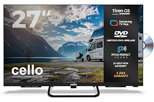 Cello Ctrav-27TZF 27" Smart LED 12V TV/DVD med Tizen OS (Samsung), Pitch Perfect-ljud, Bluetooth, HDMI, USB, tillverkad i Storbritannien, perfekt för husbilar, lastbilar & båtar