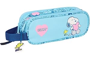 Safta Snoopy Love - Portatodo Doble Niño, Estuche Infantil, Estuche Niño, Ideal para Niños en Edad Escolar, Cómodo y Versátil, Calidad y Resistencia, 21x6x8 cm