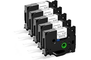 Nastro per Etichette Aken compatibile con Brother P touch TZe211 Tze-211 6mm Etichette, Nero su Bianco- per Brother Ptouch Etichettatrice PT 1000 1280 7600 1010 1005 P700, 5 pezzi