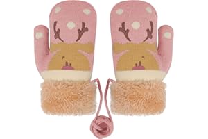 OhMill Enfants Gants d’Hiver en Polaire Moufles Chauds en Tricot Épais Bambin Moufles avec Motif Cerf Mignons 1 Paire pour 2-6 Ans Garçons Filles Hiver Extérieur