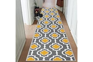 Capslpad Hallway Runner Rug 65x240cm Non-Slip Rug Runners for Entryway Durable Short Pile Kitchen Carpet Machine Washable Mat Runner Area Rugs for Hallway Entrance Kitchen Laundry Decdor, Mustard